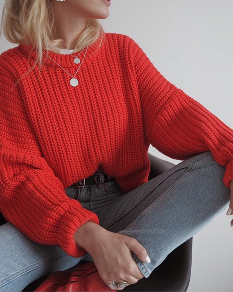 Long Sleeve Knitted Sweater-ABOXUN