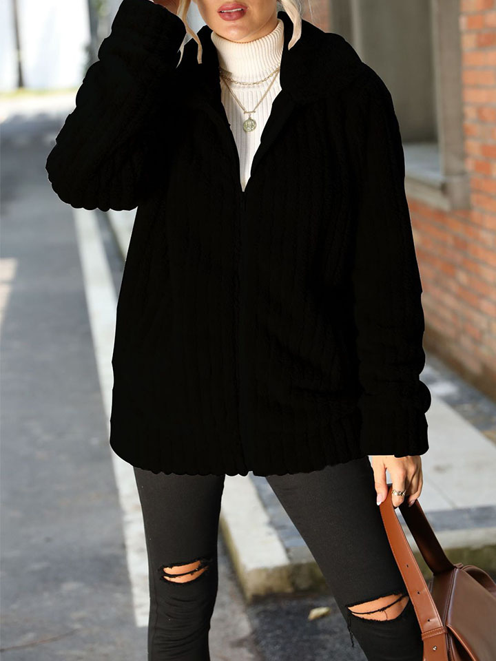 Solid color mid-length double-sided fleece plush coat-ABOXUN