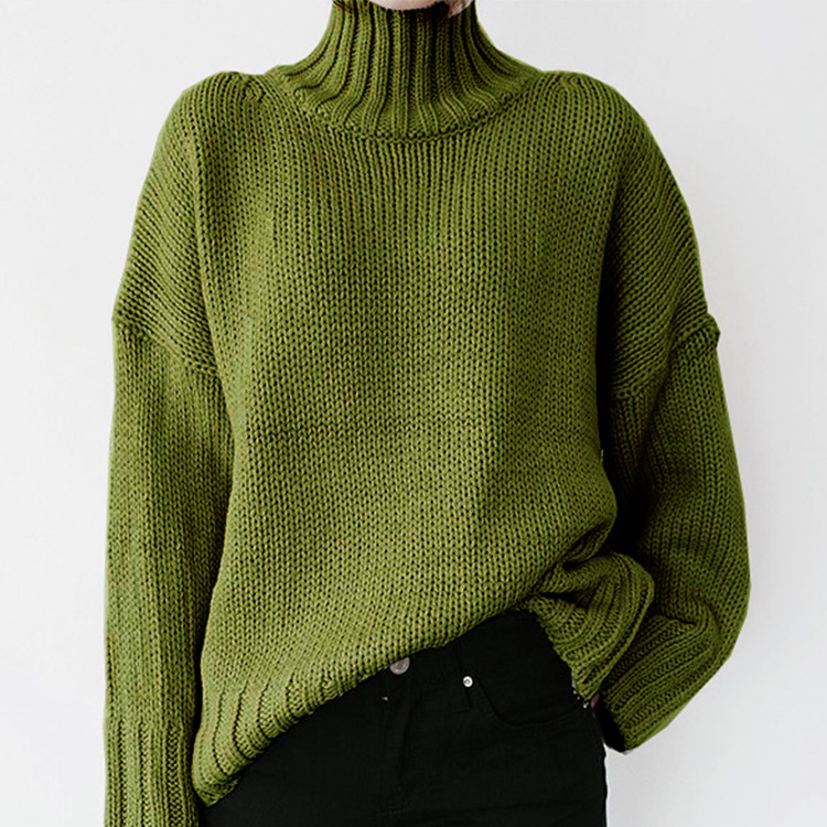 Casual Solid Color Turtleneck Sweater-ABOXUN