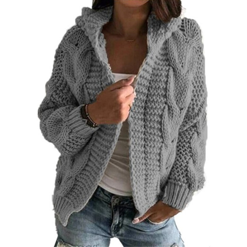 Twist Thick Line Hooded Sweater Cardigan-ABOXUN