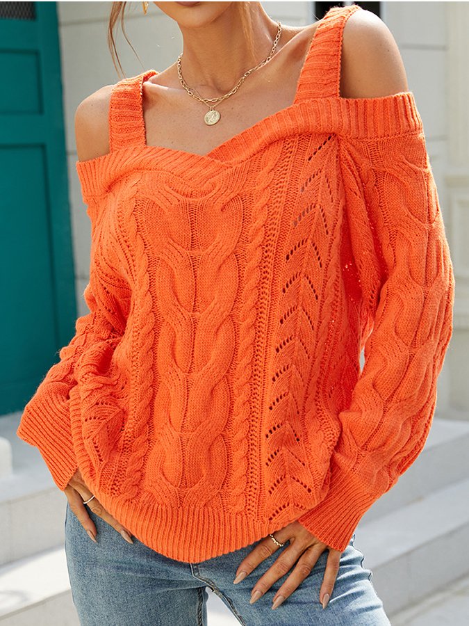 Women's Solid Color Shoulder Fried Dough Twist Suspender Sweater-ABOXUN