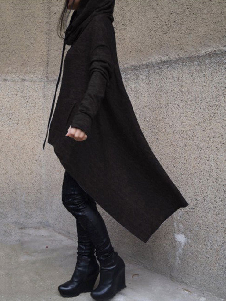 Solid Color Ladies Sweater Irregular Long Cloak with Hood Believe In God-ABOXUN