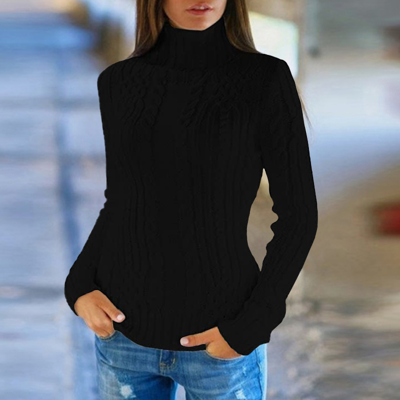 Vintage Solid Turtleneck Long Sleeve Sweater-ABOXUN