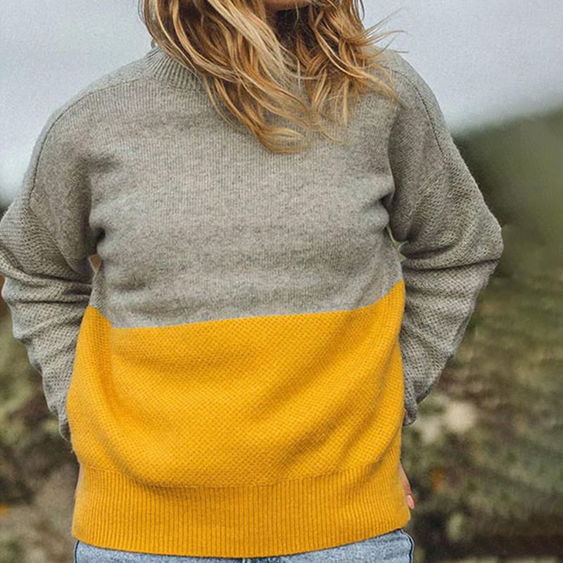 Casual Contrast Long Sleeve Sweater-ABOXUN