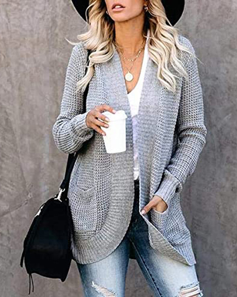 Pure Color Casual Sweater Cardigan-ABOXUN