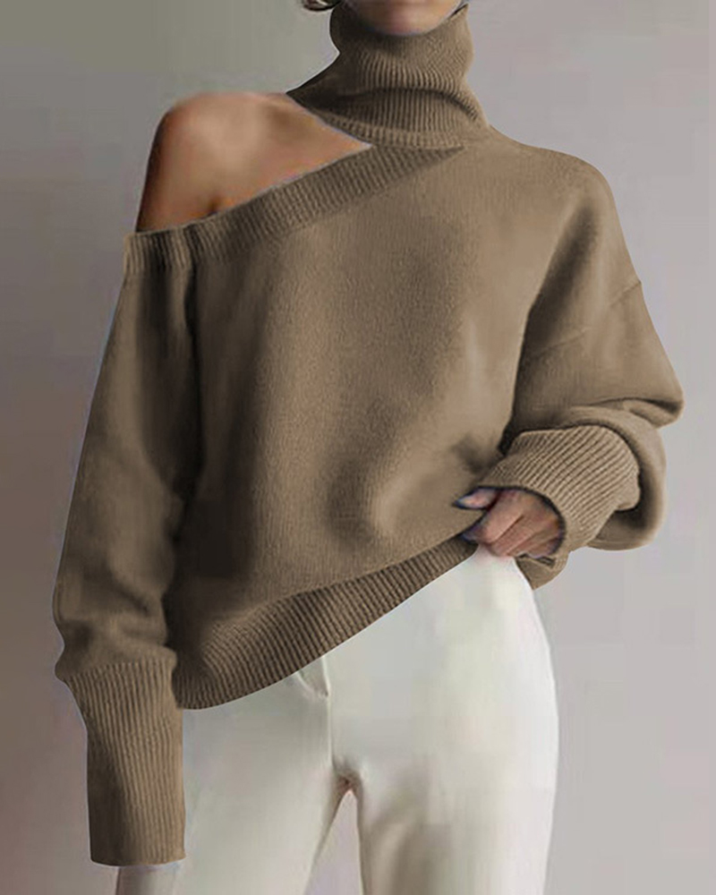 Off-the-shoulder Knitted Leopard Sweater-ABOXUN