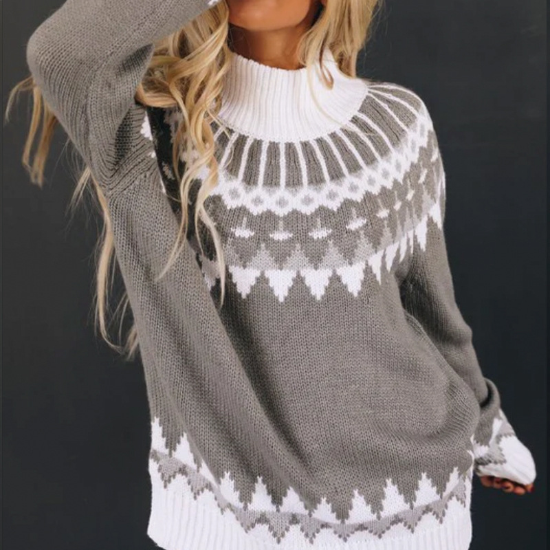 Casual Contrast Turtleneck Long Sleeve Sweater-ABOXUN