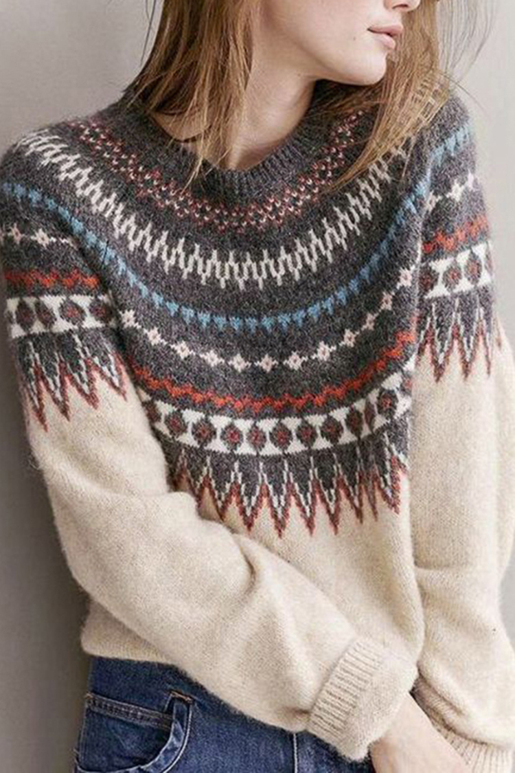 Ethnic Jacquard Ferris Wheel Retro Sweater-ABOXUN