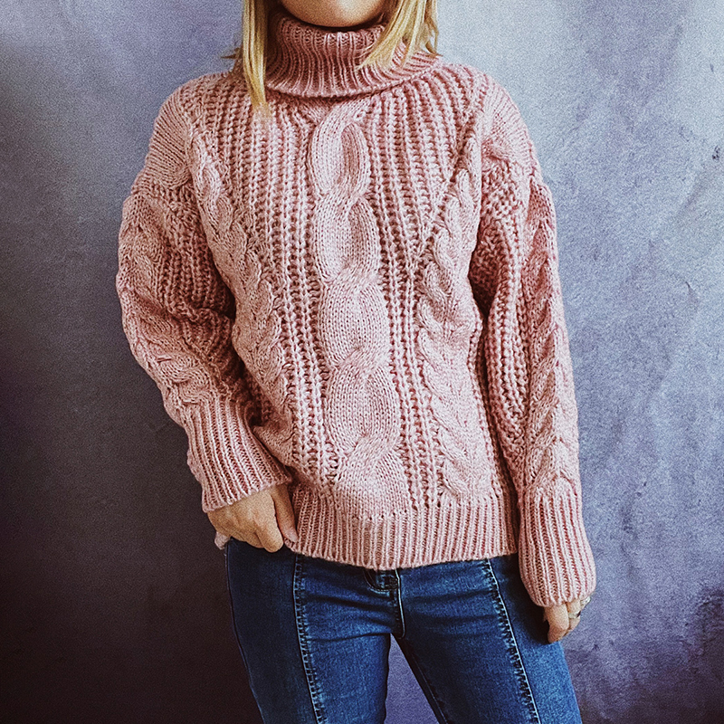 Vintage Long Sleeve Turtleneck Solid Sweater-ABOXUN