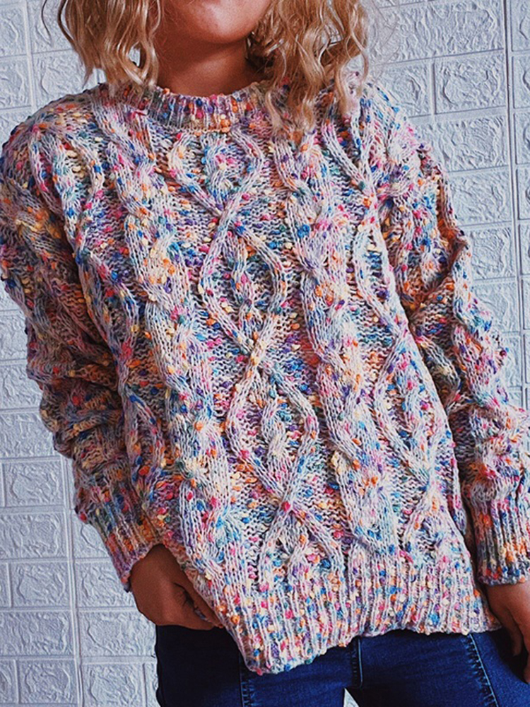 Vintage Long Sleeve Heathered Sweater-ABOXUN