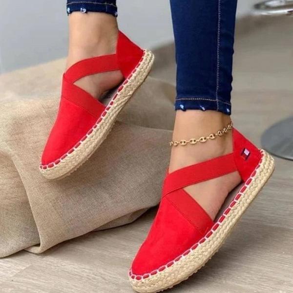 Flat Straw Braid Elastic Strap Casual Shoes-ABOXUN