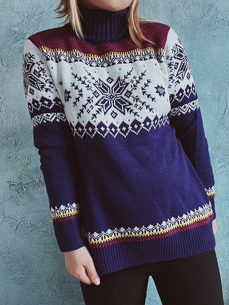 Vintage Totem Snowflake Long Sleeve Sweater-ABOXUN