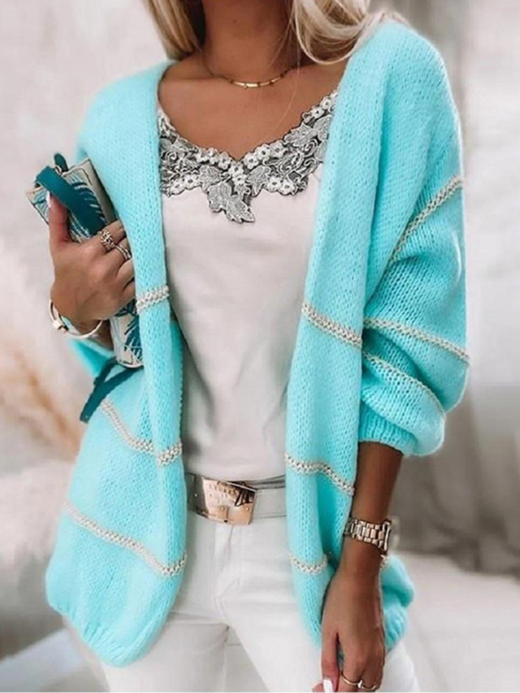 Vintage Striped Long Sleeve Sweater Cardigan-ABOXUN