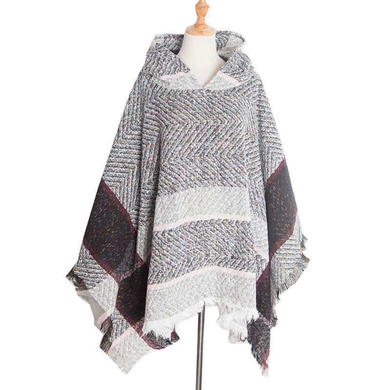 Vintage Herringbone Hooded Pullover Shawl-ABOXUN