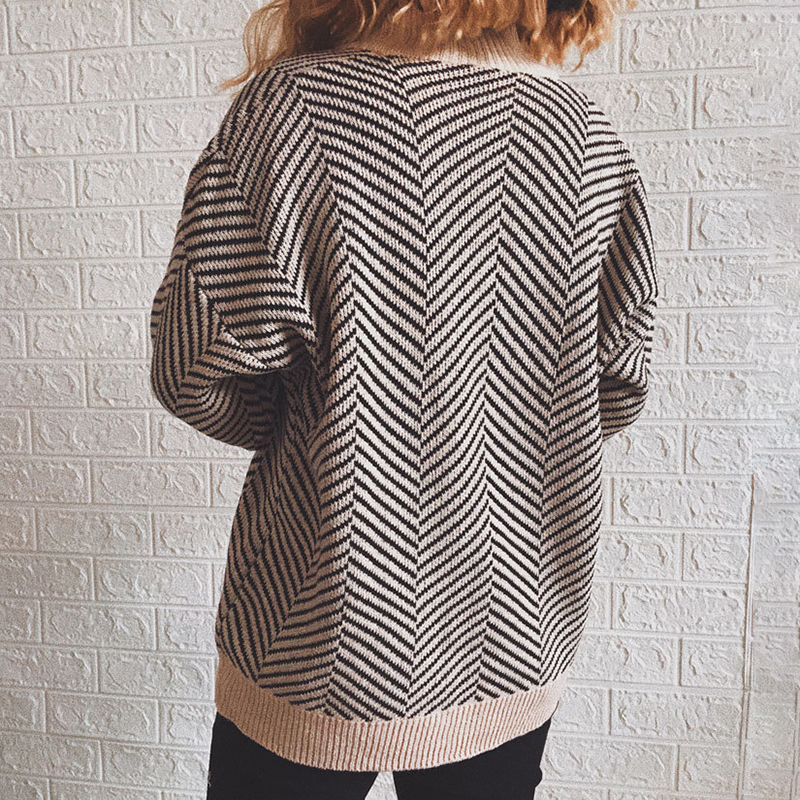 Single-Breasted Diamond Stripe Cardigan-ABOXUN