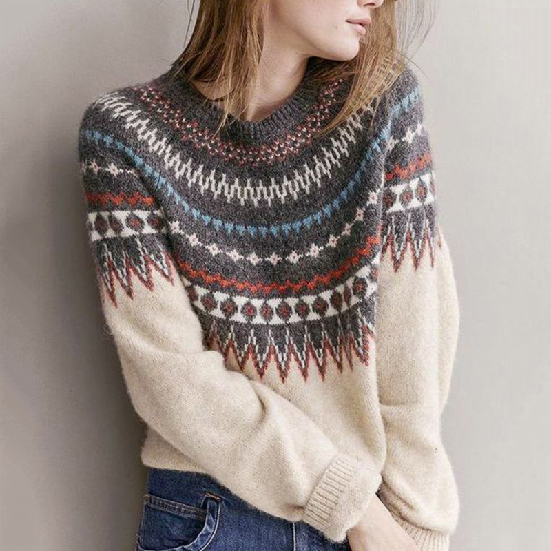 Ethnic Jacquard Ferris Wheel Retro Sweater-ABOXUN