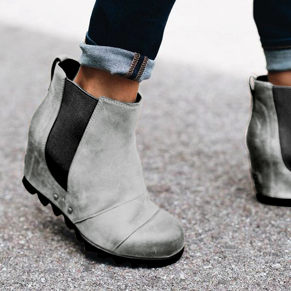 Women Slip On Wedge Boots-ABOXUN