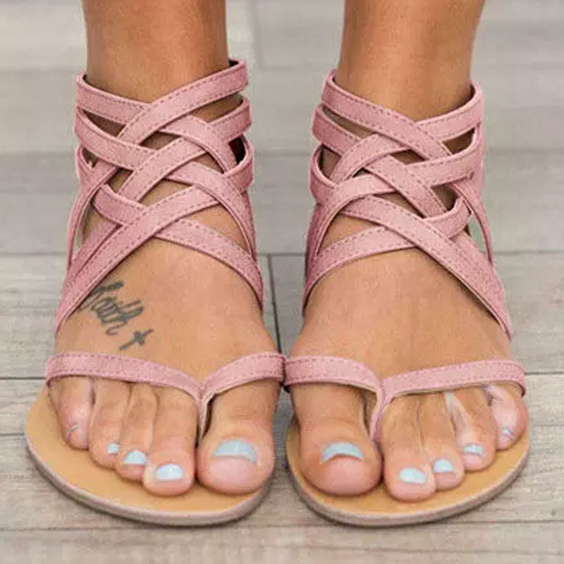 Summer Cross-Tied Zipper Flat Sandals-ABOXUN