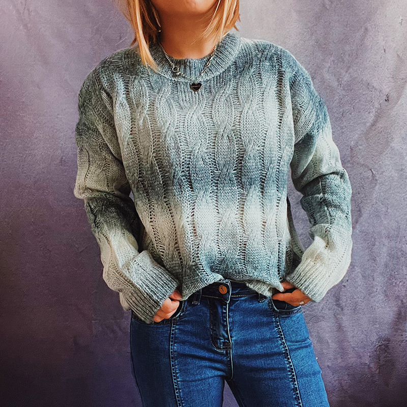Vintage Gradient Crewneck Long Sleeve Sweater-ABOXUN