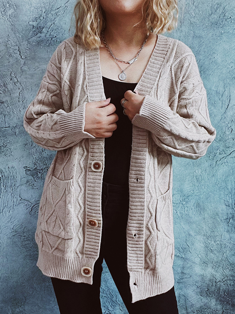 Vintage Long Sleeve Solid Sweater Cardigan-ABOXUN
