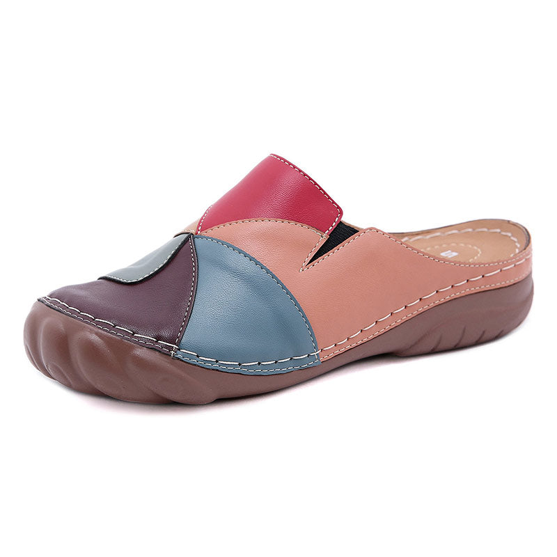 Women Comfortable Slip On Color Block Mules Slippers-ABOXUN