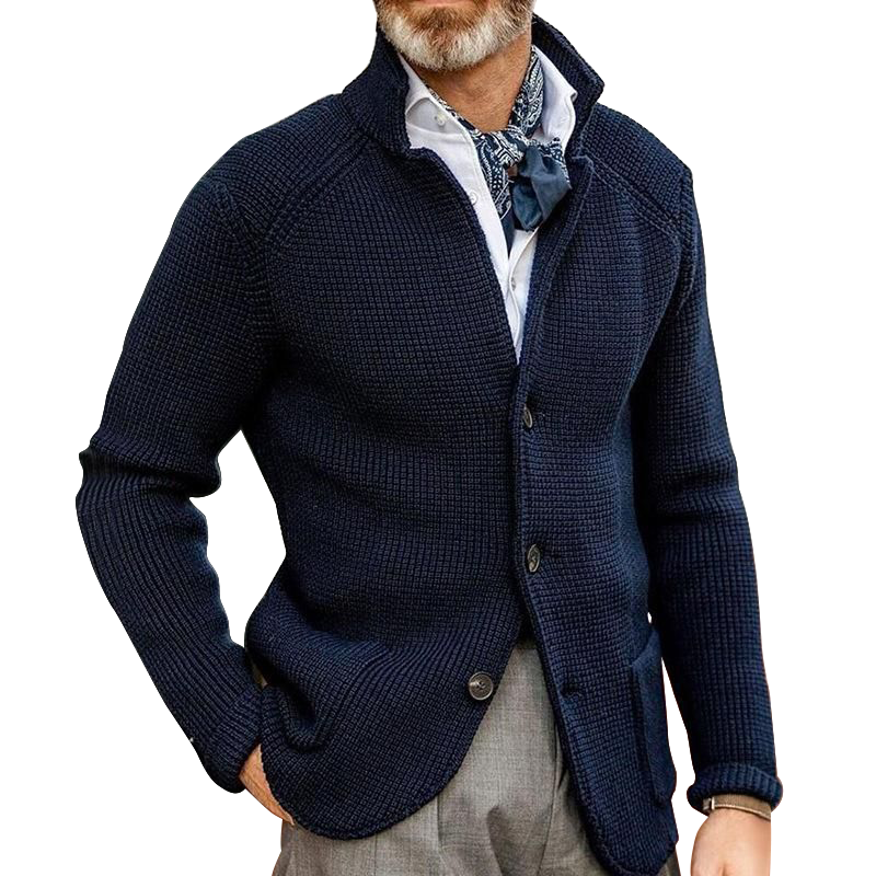 Men's Retro Navy Heavy Knitted Jacket-ABOXUN