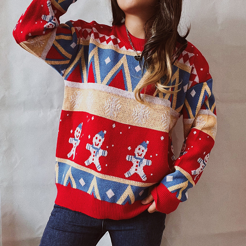 Vintage Christmas Snowman Long Sleeve Sweater-ABOXUN