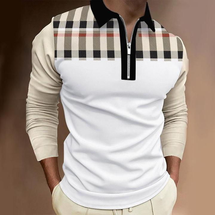 Men's Lapel Zip Polo Shirt-ABOXUN