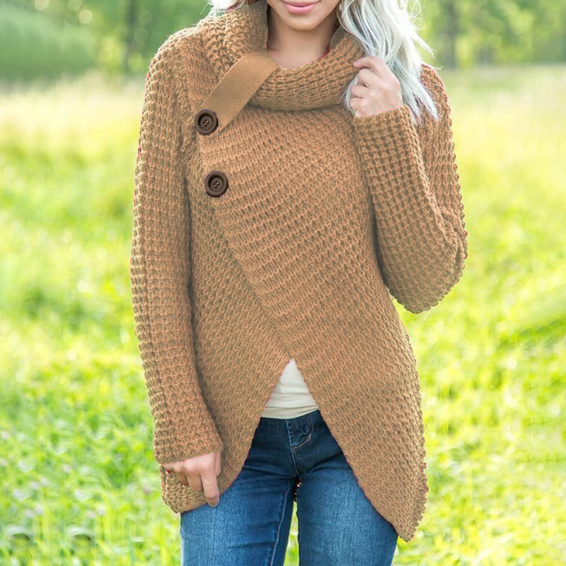 Casual Solid Color Irregular Long Sleeve Sweater-ABOXUN