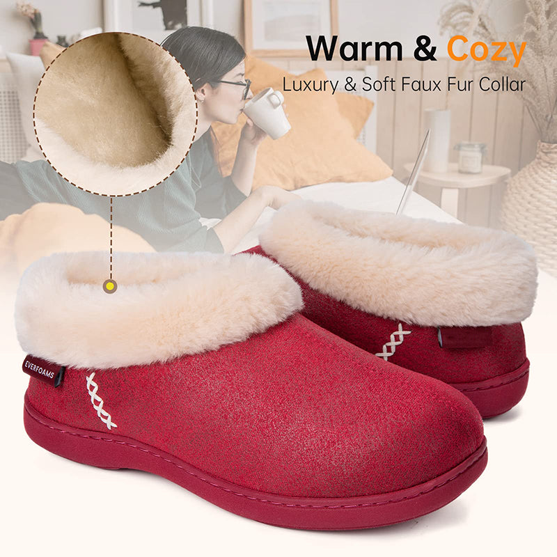 Women's Micro Suede Fuzzy Plush Lined Slippers with Cozy Memory Foam-ABOXUN