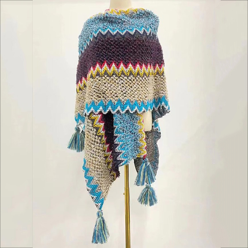 Vintage Gradient Striped Wool Braided Shawl-ABOXUN