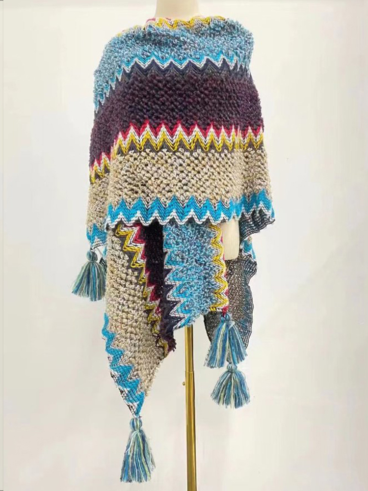 Vintage Gradient Striped Wool Braided Shawl-ABOXUN