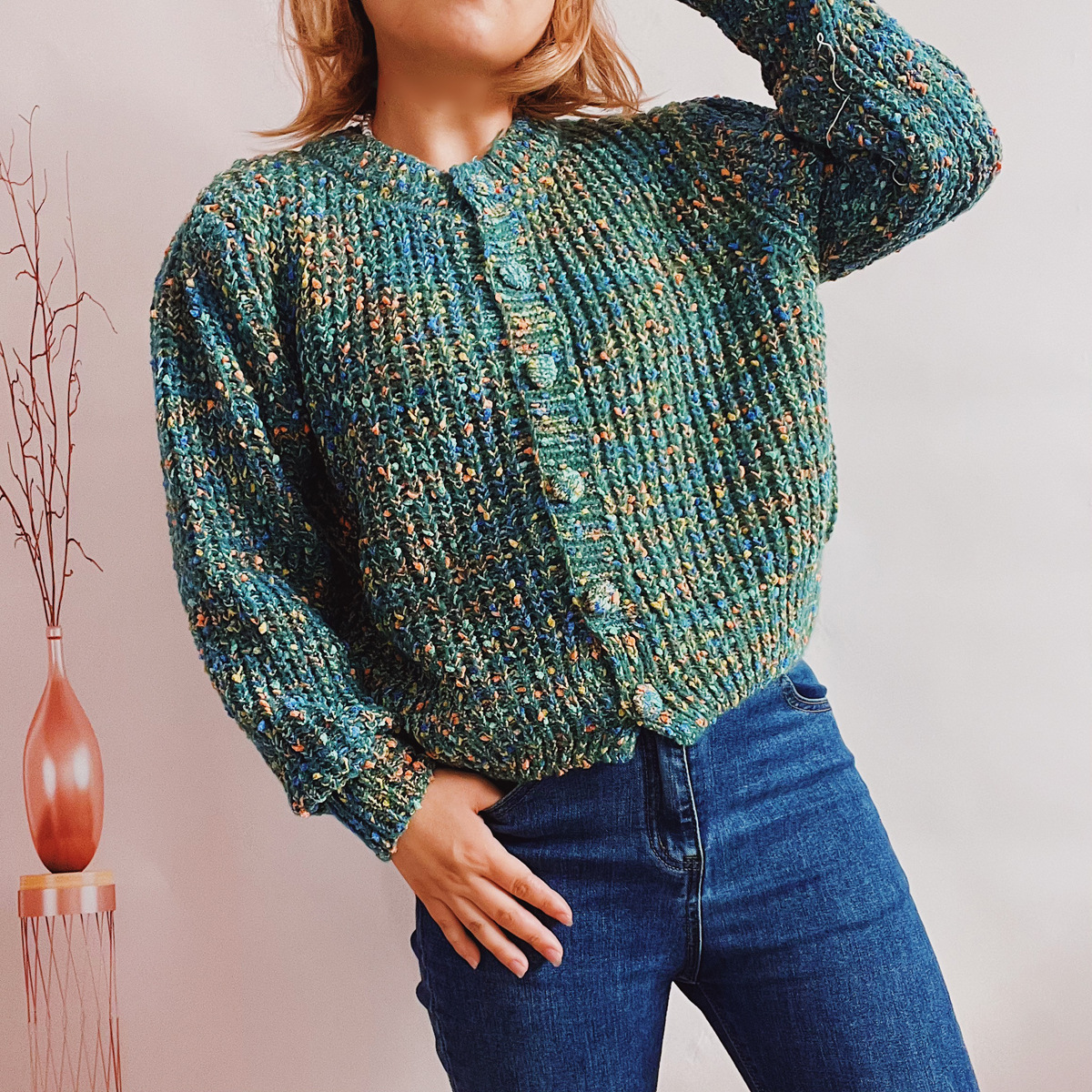 Vintage Mélange Single Breasted Sweater Cardigan-ABOXUN