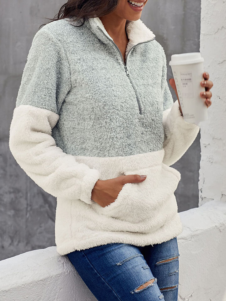 Contrast Long Sleeve Plush Pullover Sweatshirt-ABOXUN