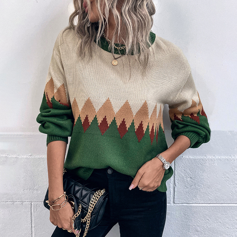 Vintage Diamond Check Colorblock Sweater-ABOXUN