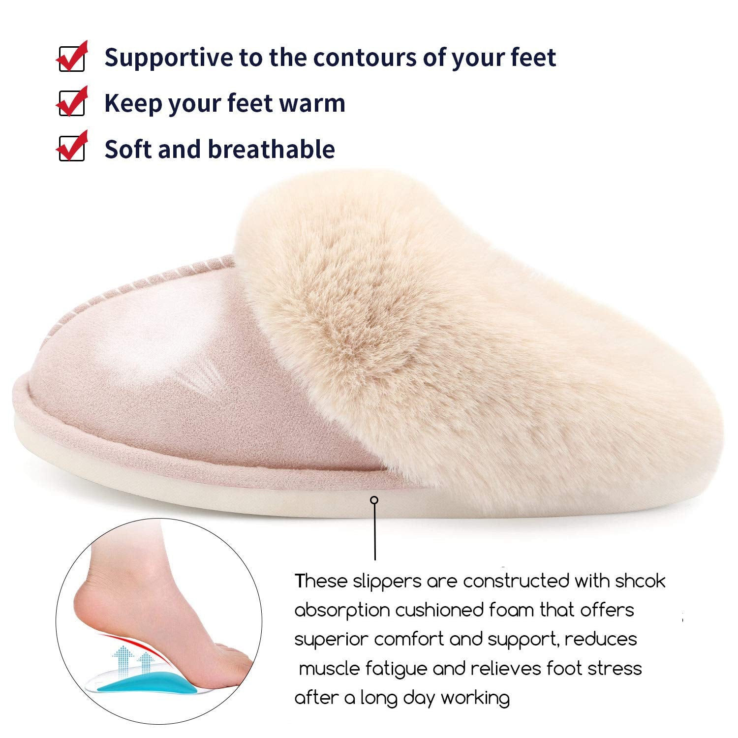 Ladies Fluffy Lined Warm Non Slip Slippers-ABOXUN