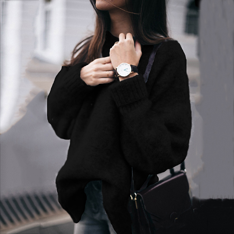 Vintage Loose Crew Neck Solid Color Sweater-ABOXUN