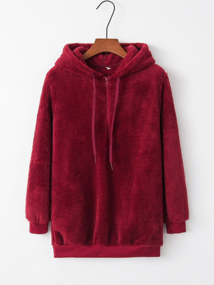 Hooded Solid Color Women's Sweater Jacket-ABOXUN