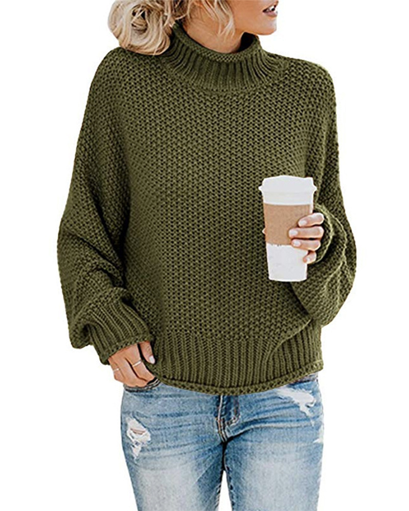 Thick Thread Pullover Turtleneck Sweater-ABOXUN
