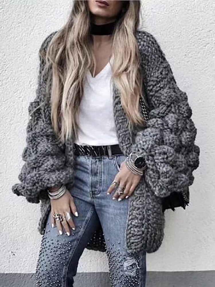 Loose Furball Solid Color Sweater Cardigan-ABOXUN