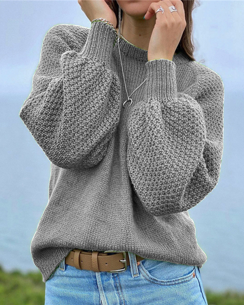 Pullover Solid Color All-match Sweater-ABOXUN