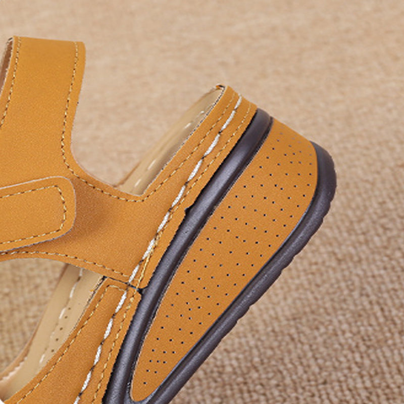 2022 New Casual Round Toe Velcro Mid Heel Women Wedge Sandals-ABOXUN