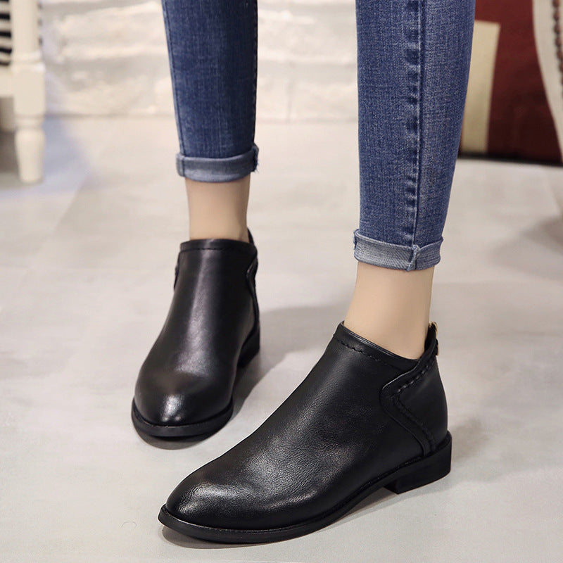 British style back zip short martin boots-ABOXUN