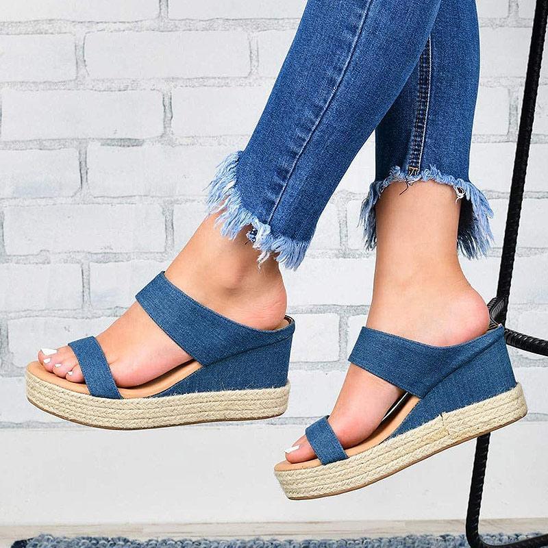 Womens Platform Wedge Sandals High Heel Slip-on Open Toe Slides-ABOXUN