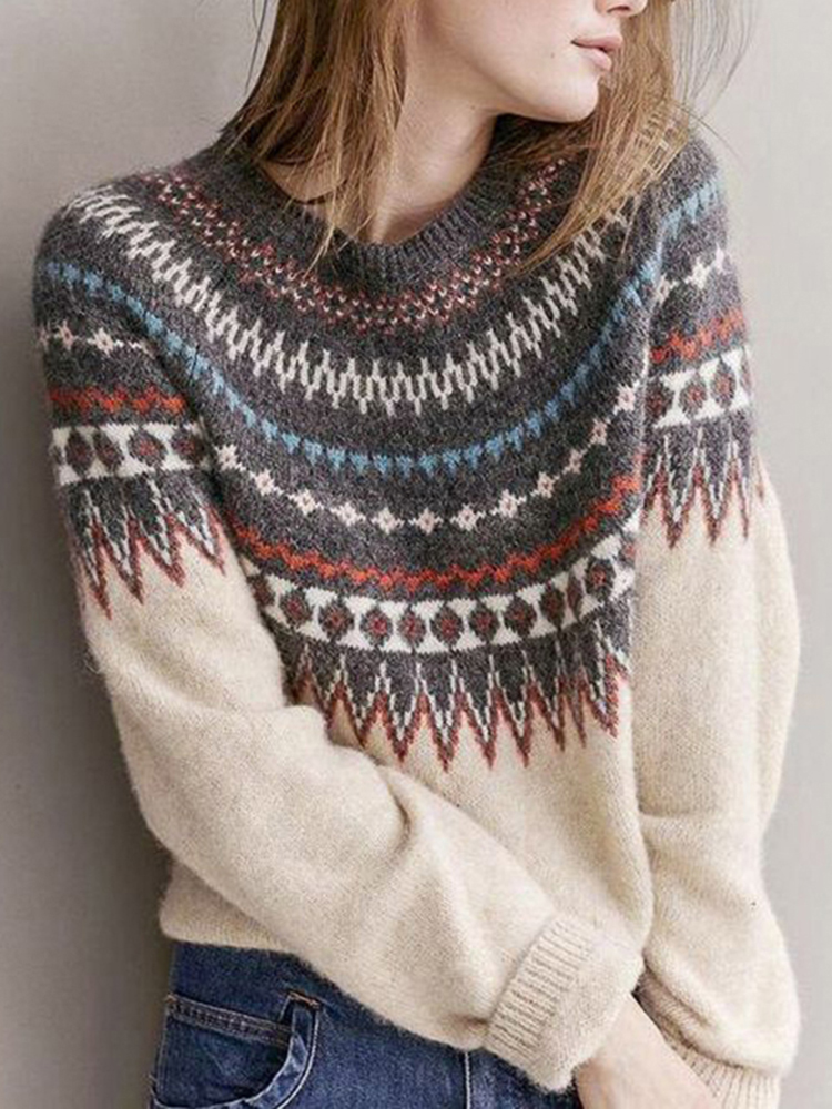 Ethnic Jacquard Ferris Wheel Retro Sweater-ABOXUN