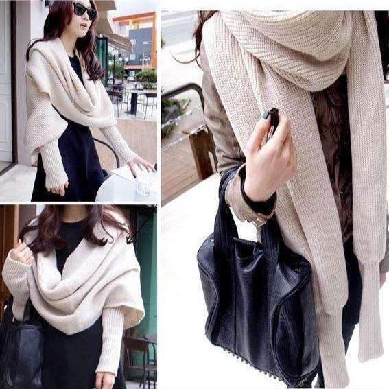 Trendy Knitted Sweater-Scarf With Sleeves-ABOXUN