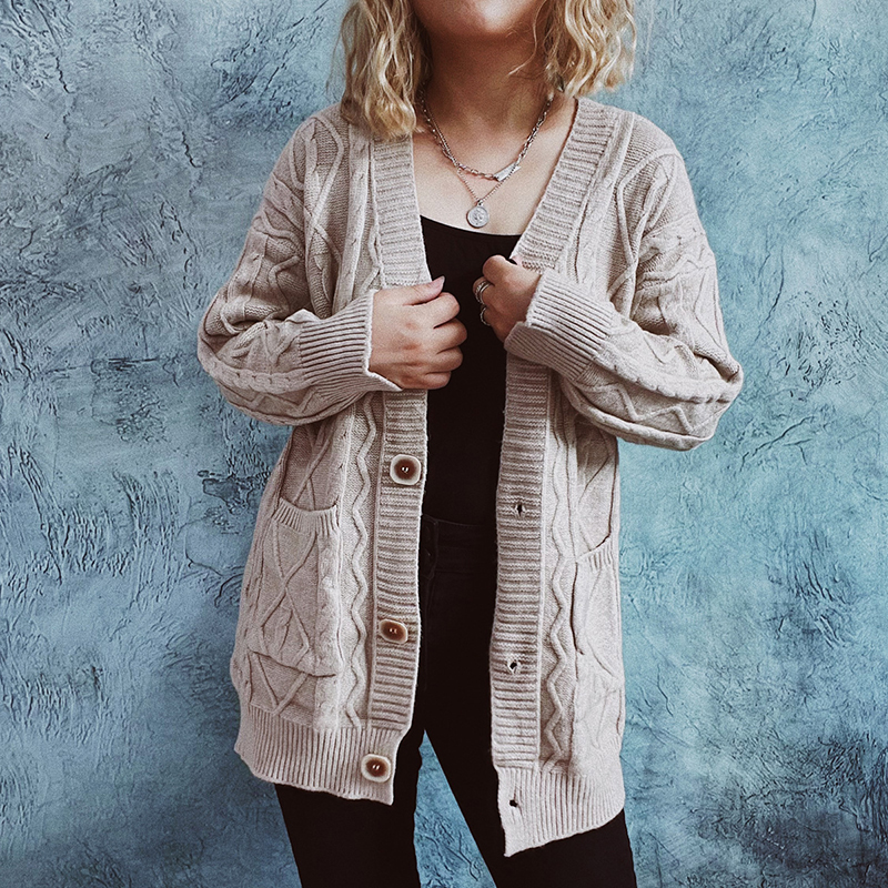 Vintage Long Sleeve Solid Sweater Cardigan-ABOXUN