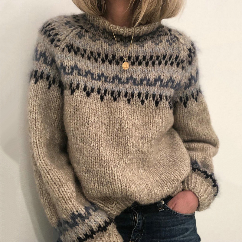 Casual Loose Vintage Print Sweater-ABOXUN