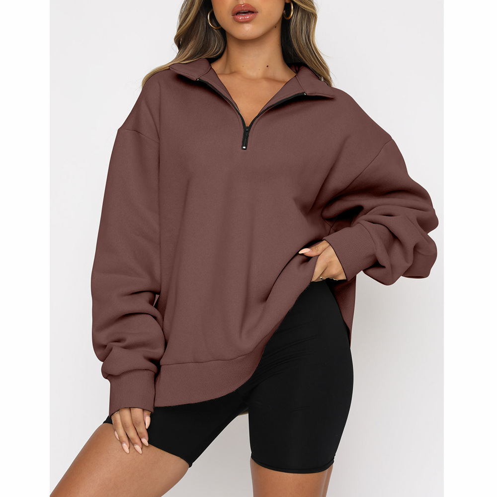 Casual top half-zip pullover long-sleeved sweatshirt sweatshirt-ABOXUN