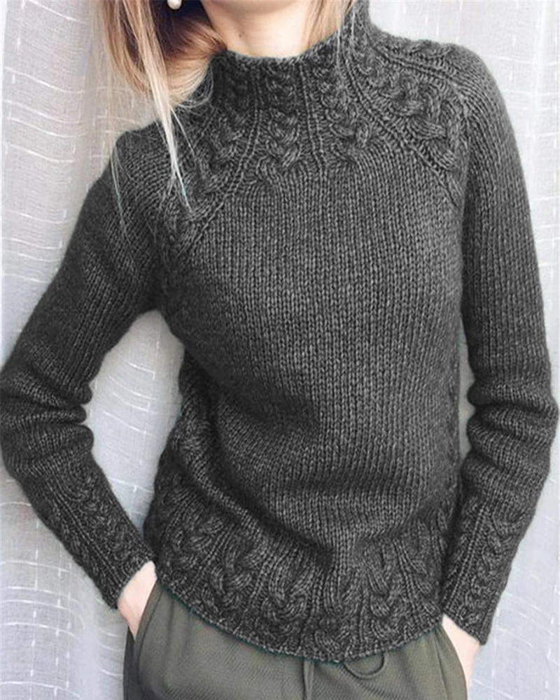 Pure Color Linen Pattern Sweater Knitted Sweater-ABOXUN